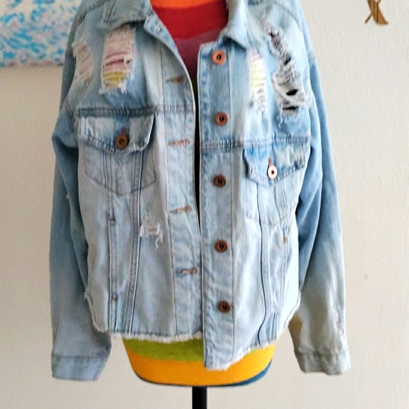 Women's wild Fable distressed light jean jacket small - Picture 1 of 9